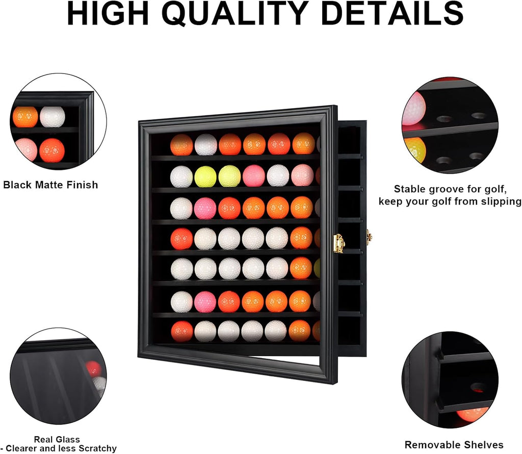 Golf Ball Display Case Lockable - Golf Ball Holder Gift for Golf Enthusiasts - Golf Ball Display Rack Cabinet for Wall Mount with 98% UV Protection Acrylic Glass Door