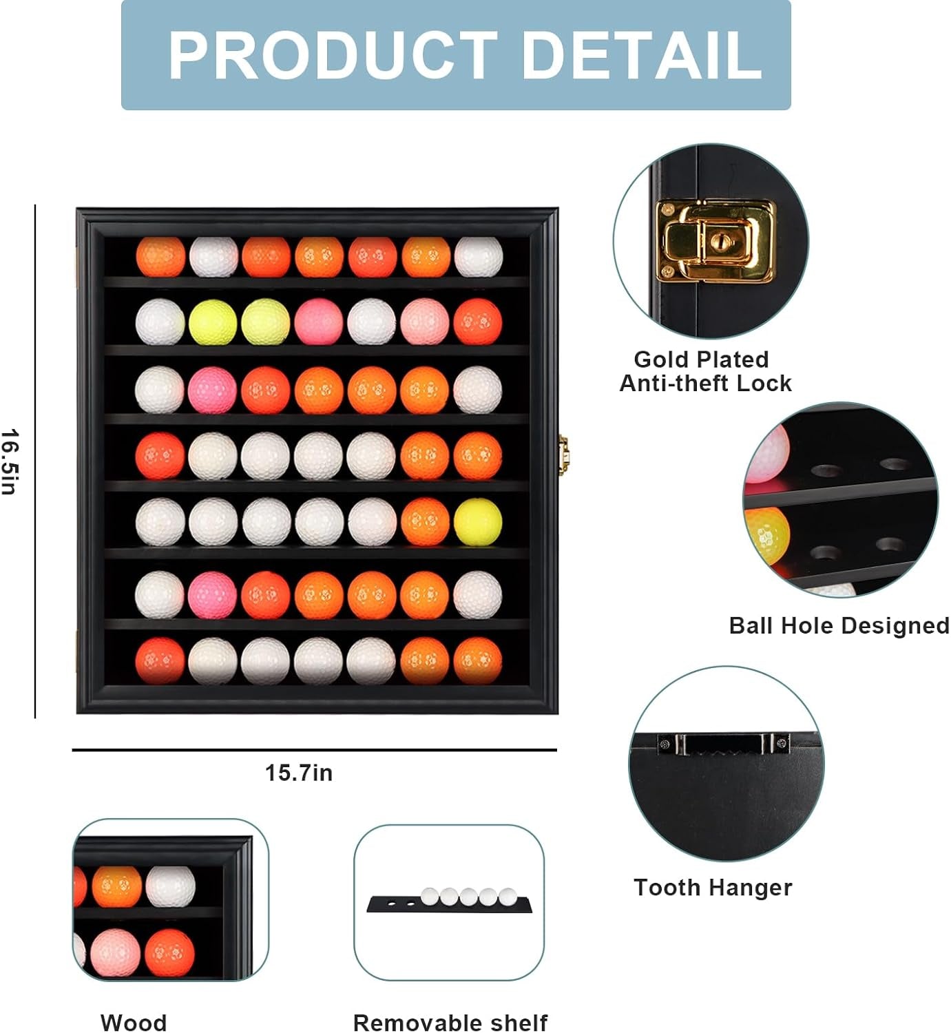 Golf Ball Display Case Lockable - Golf Ball Holder Gift for Golf Enthusiasts - Golf Ball Display Rack Cabinet for Wall Mount with 98% UV Protection Acrylic Glass Door